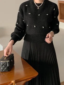 Discount Pearl Beaded Cinched Sweater Sweater Tops|Sweaters & Cardigans