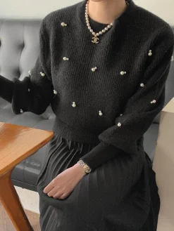 Discount Pearl Beaded Cinched Sweater Sweater Tops|Sweaters & Cardigans