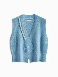 Online Pearl Beaded Criss Cross Sweater Vest Sweater Vests|Sweaters & Cardigans