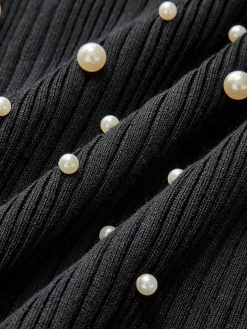 Pearl Beaded Stretch Sweater Vest Sweater Vests|Sweaters & Cardigans
