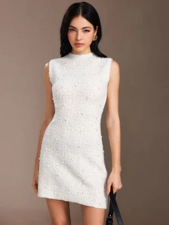 Clearance Pearl Beaded Sweater Tank Dress White Dresses|Sweater Dresses