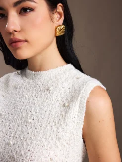 Clearance Pearl Beaded Sweater Tank Dress White Dresses|Sweater Dresses