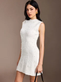 Clearance Pearl Beaded Sweater Tank Dress White Dresses|Sweater Dresses