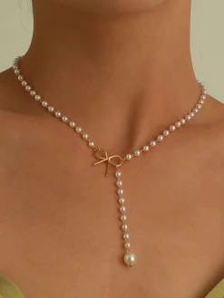 Pearl Bow Knot Pendant Necklace Necklaces|Accessories