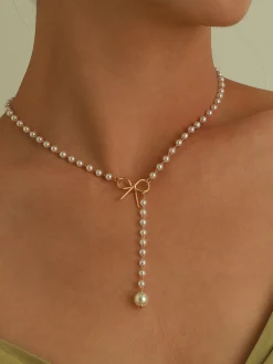 Pearl Bow Knot Pendant Necklace Necklaces|Accessories