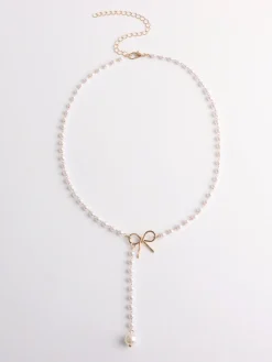 Pearl Bow Knot Pendant Necklace Necklaces|Accessories