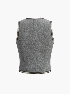 Clearance Pearl Button Split Crop Vest Outerwear|Crop Tops
