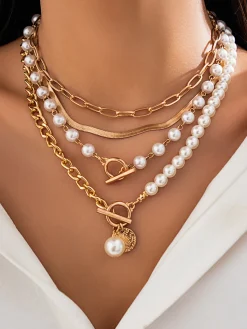 Clearance Pearl Decor Chain Layered Necklace Necklaces|Accessories