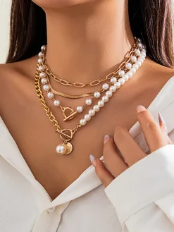 Clearance Pearl Decor Chain Layered Necklace Necklaces|Accessories