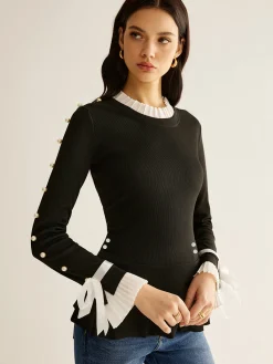 Clearance Pearl Decor Panel Pleated Blouse Blouses & Shirts|Tops