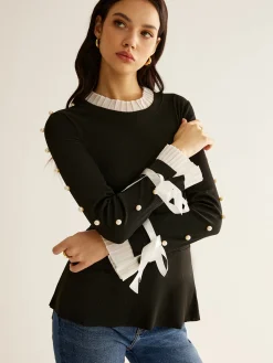 Clearance Pearl Decor Panel Pleated Blouse Blouses & Shirts|Tops