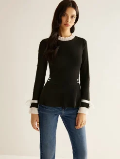 Clearance Pearl Decor Panel Pleated Blouse Blouses & Shirts|Tops