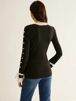 Clearance Pearl Decor Panel Pleated Blouse Blouses & Shirts|Tops
