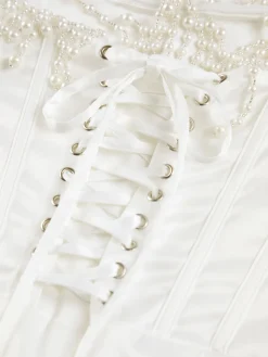 Pearl Decor Strapless Midi Dress White Dresses|Cocktail & Party Dresses