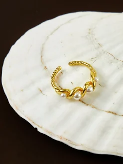Pearl Decor Twist Open Ring Rings & Bracelets|Accessories
