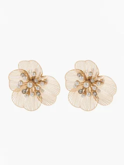Clearance Pearl Etched Flower Earrings Earrings|Accessories