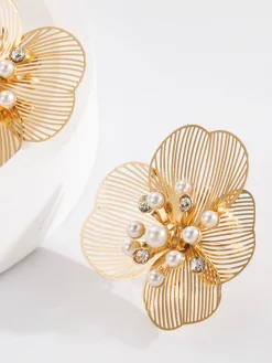 Clearance Pearl Etched Flower Earrings Earrings|Accessories