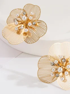 Clearance Pearl Etched Flower Earrings Earrings|Accessories