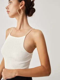 Online Pearl Strap Rib Cami Top Tank Tops & Camis|Tops