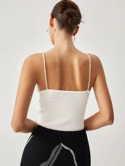 Online Pearl Strap Rib Cami Top Tank Tops & Camis|Tops