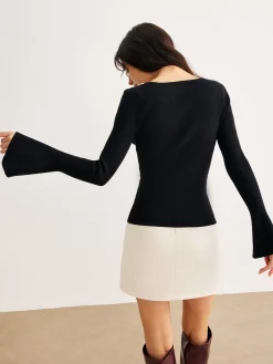 Hot Pearl Trim Bell Sleeve Skinny Sweater Sweater Tops|Sweaters & Cardigans