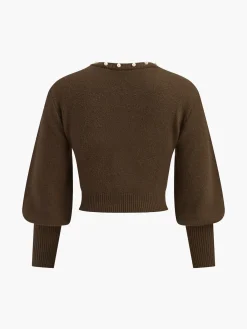 Pearl Trim Lantern Sleeve Knit Top Sweater Tops|Sweaters & Cardigans
