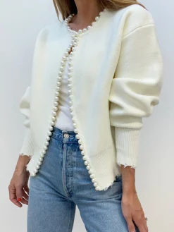 Discount Pearl Trim Ripped Hem Cardigan Cardigans|Sweaters & Cardigans