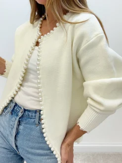 Discount Pearl Trim Ripped Hem Cardigan Cardigans|Sweaters & Cardigans