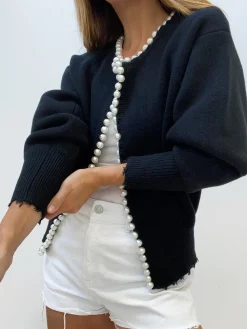 Discount Pearl Trim Ripped Hem Cardigan Cardigans|Sweaters & Cardigans