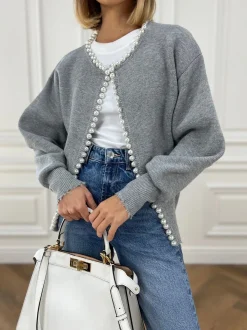 Discount Pearl Trim Ripped Hem Cardigan Cardigans|Sweaters & Cardigans