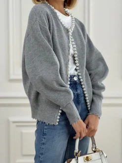 Discount Pearl Trim Ripped Hem Cardigan Cardigans|Sweaters & Cardigans