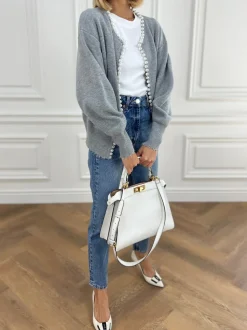 Discount Pearl Trim Ripped Hem Cardigan Cardigans|Sweaters & Cardigans