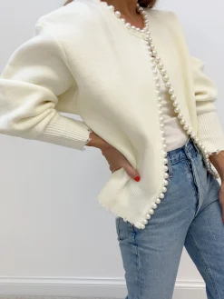 Discount Pearl Trim Ripped Hem Cardigan Cardigans|Sweaters & Cardigans