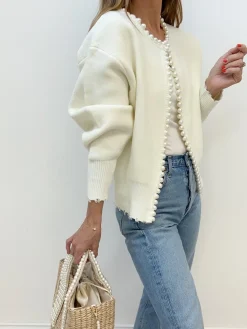 Discount Pearl Trim Ripped Hem Cardigan Cardigans|Sweaters & Cardigans