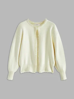 Discount Pearl Trim Ripped Hem Cardigan Cardigans|Sweaters & Cardigans