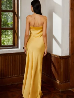 Clearance Petal Bandeau Lace Up Long Dress Black Dresses|Cocktail & Party Dresses