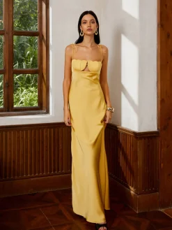 Clearance Petal Bandeau Lace Up Long Dress Black Dresses|Cocktail & Party Dresses