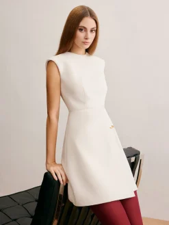 Sale Pin-Detail Sleeveless Warm Dress White Dresses|Casual Dresses