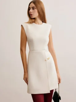 Sale Pin-Detail Sleeveless Warm Dress White Dresses|Casual Dresses