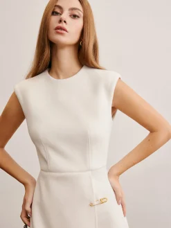 Sale Pin-Detail Sleeveless Warm Dress White Dresses|Casual Dresses