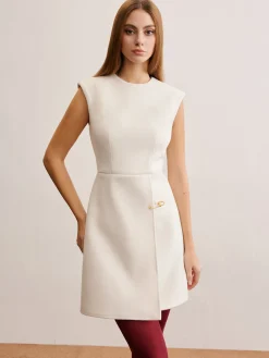 Sale Pin-Detail Sleeveless Warm Dress White Dresses|Casual Dresses