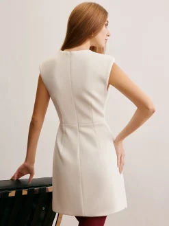Sale Pin-Detail Sleeveless Warm Dress White Dresses|Casual Dresses