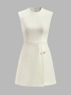 Sale Pin-Detail Sleeveless Warm Dress White Dresses|Casual Dresses