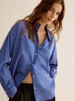 Pinstripe Breasted Loose Shirt Blouses & Shirts|Tops