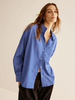 Pinstripe Breasted Loose Shirt Blouses & Shirts|Tops
