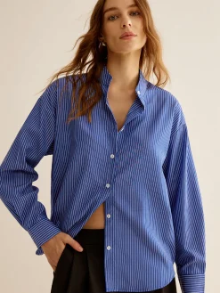 Pinstripe Breasted Loose Shirt Blouses & Shirts|Tops