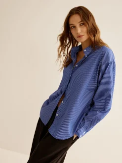 Pinstripe Breasted Loose Shirt Blouses & Shirts|Tops