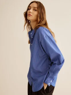 Pinstripe Breasted Loose Shirt Blouses & Shirts|Tops