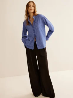 Pinstripe Breasted Loose Shirt Blouses & Shirts|Tops
