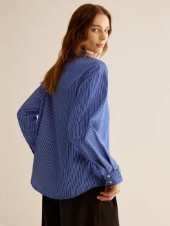 Pinstripe Breasted Loose Shirt Blouses & Shirts|Tops